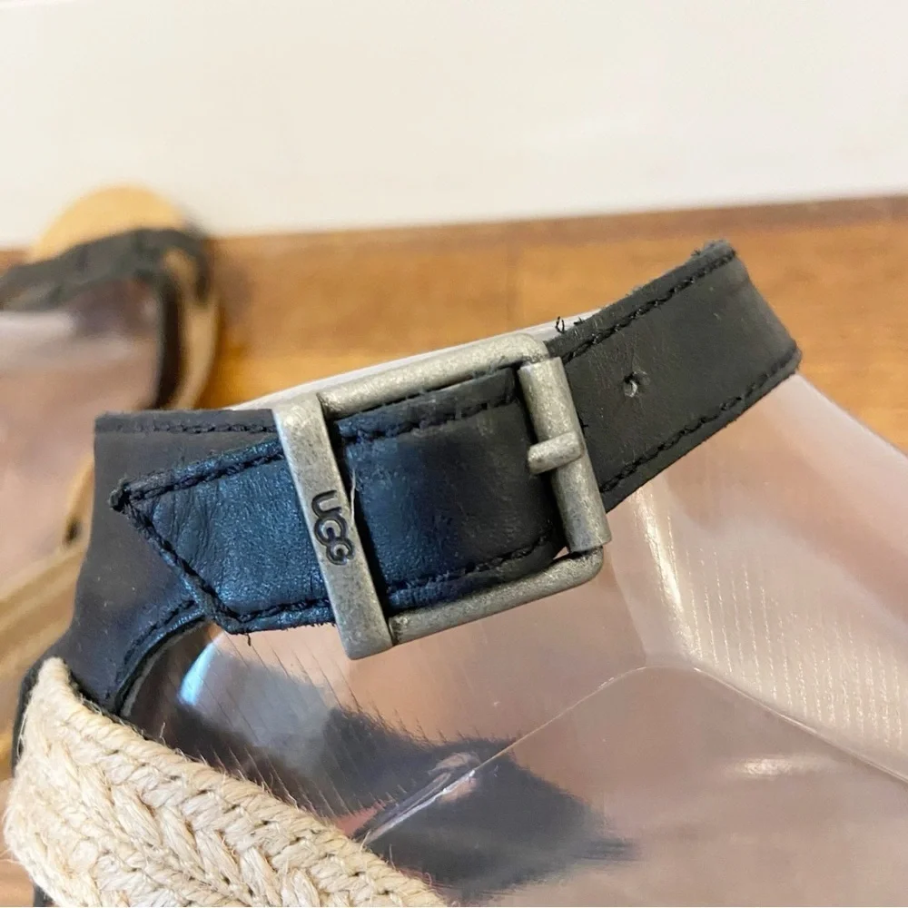 Ugg | Maysie Black Leather Strappy Espadrille Sandal Size 10